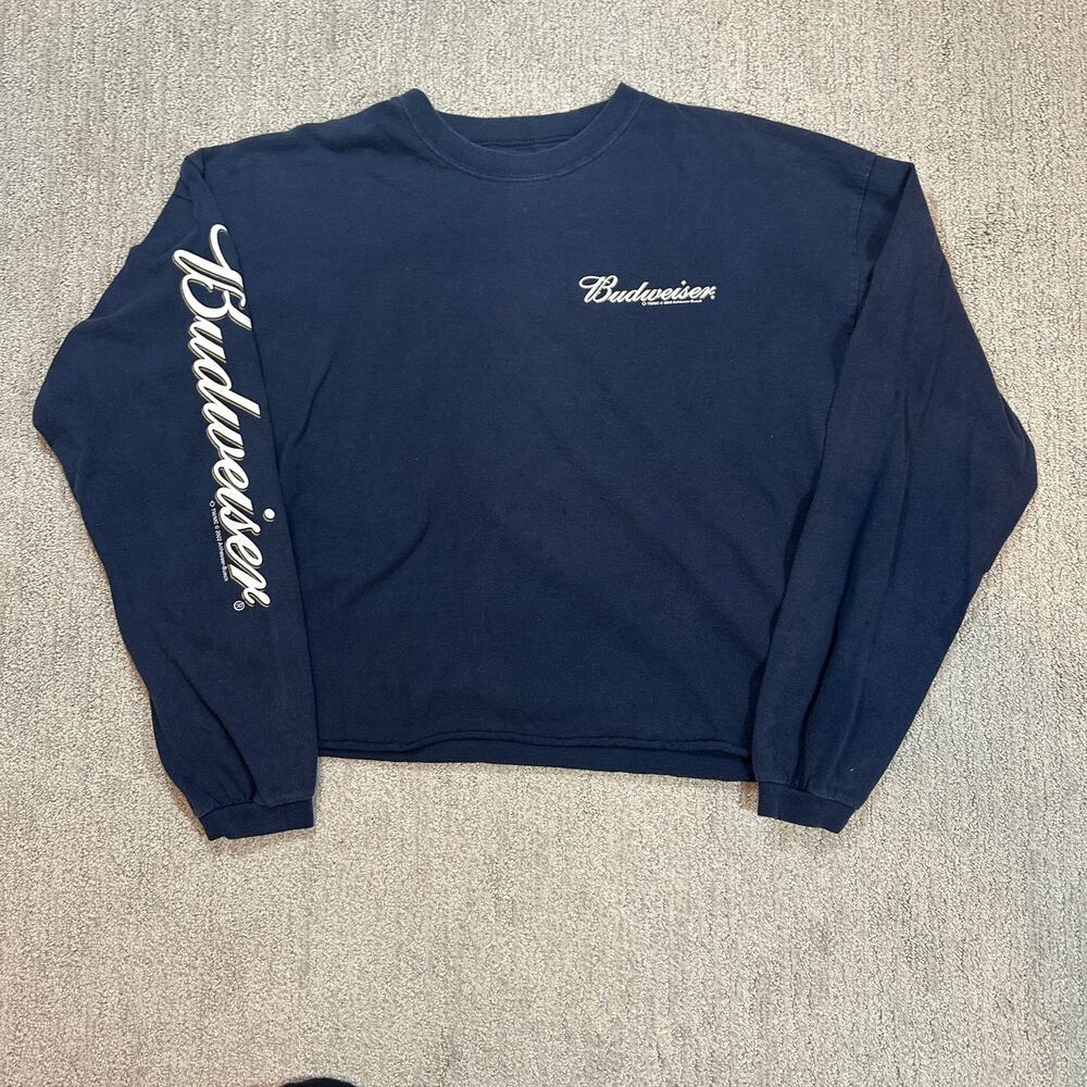 Y2K Style Budweiser Boxy Cropped Long Sleeve Shirt With Sleeve Hit